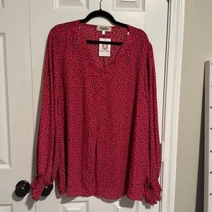 NWT Haptics pink animal print blouse with v neck and elastic wristbands